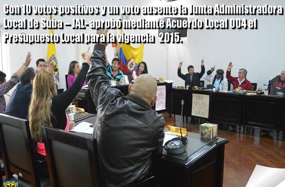 Junta Administradora Local de Suba aprobó presupuesto para el año 2015