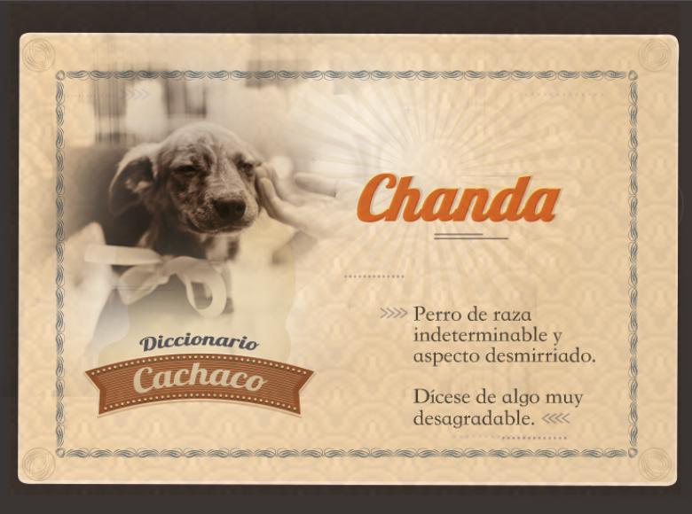 Pieza gráfica del diccionario cachaco que describe la palabra chanda.