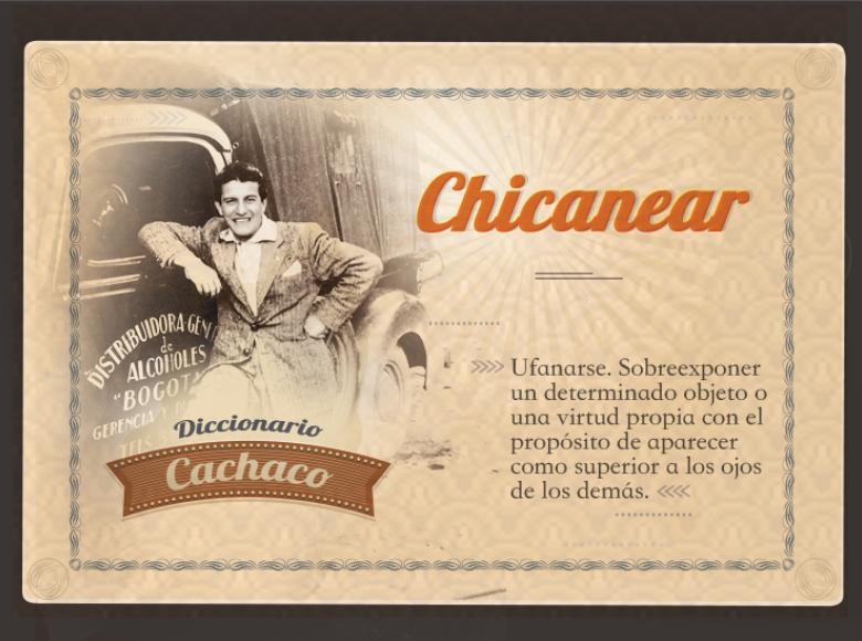 Pieza gráfica del diccionario cachaco que describe la palabra chicanero.