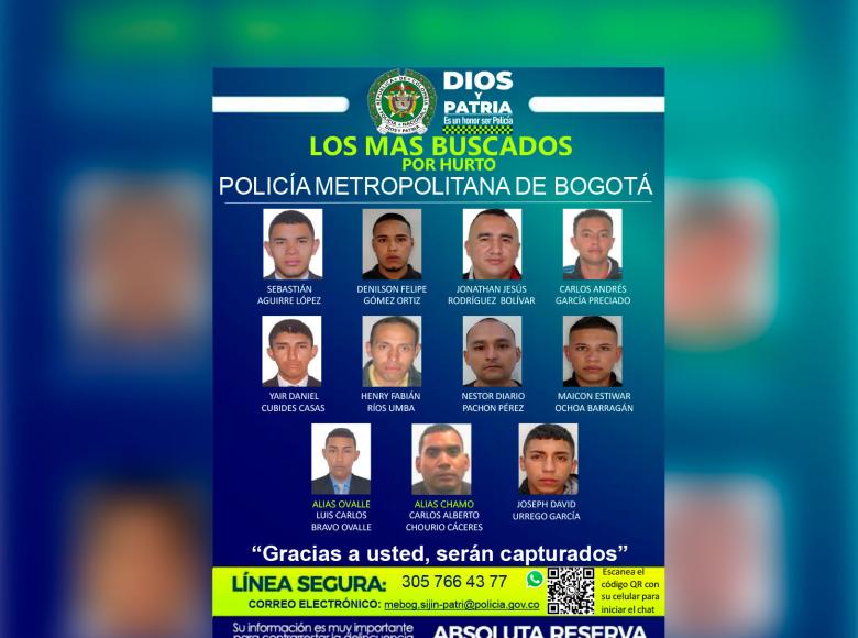 Por hurto en sus diferentes modalidades, estos 11 hombres también se encuentran entre los más buscados de Bogotá. 