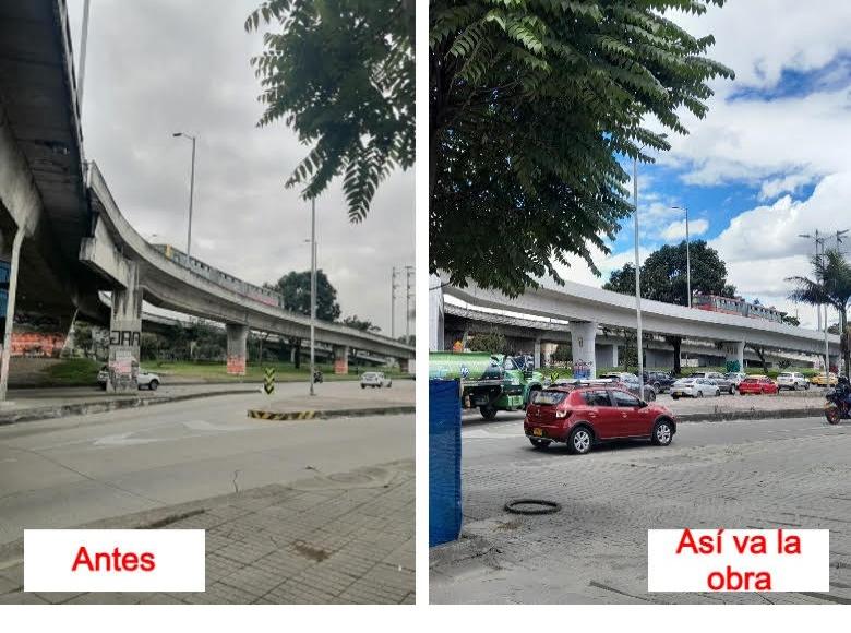 Las obras del puente de la av. NQS con Autonorte tienen un avance del 65.08%. Algunos de los trabajos que se adelantan incluyen reparación de la superficie de concreto, pintura de la infraestructura (como se ve en la imagen), entre otros arreglos.