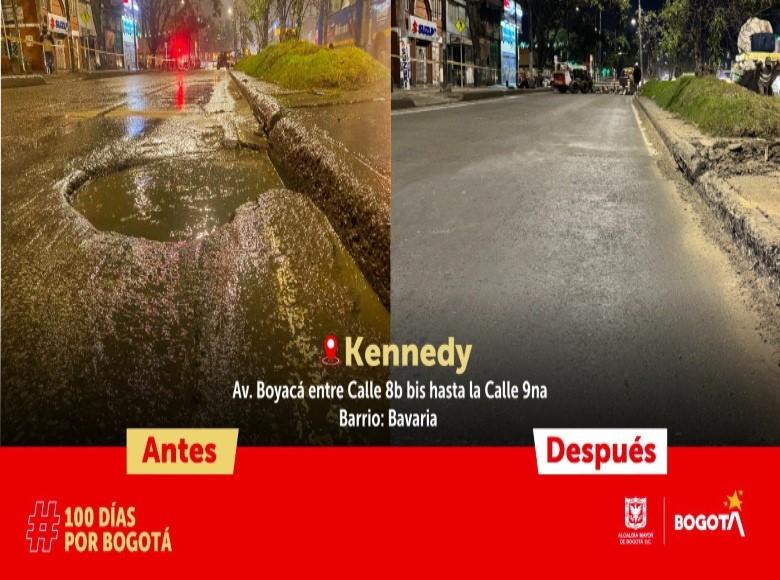 16 colaboradores de la Unidad de Mantenimiento Vial trabajaron para transformar 92.5m² del barrio barrio Bavaria, de la localidad de Kennedy. La intervención se adelantó en la avenida Boyacá entre calle 8b bis y calle 9. 