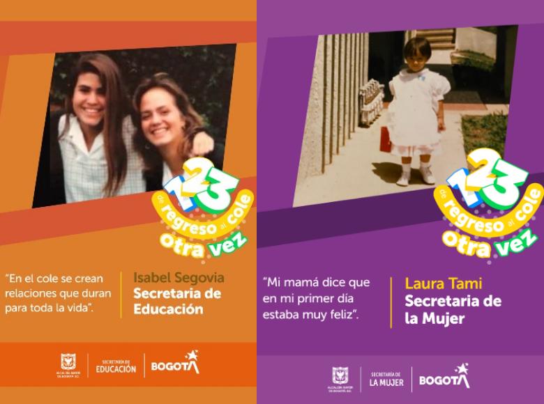 Isabel Segovia, sec. de Educación (der.), recordó que en el colegio se crean relaciones para toda la vida, por esto son épocas de mucha felicidad así como lo afirmó la Sec. de la Mujer: "Mi mamá dice que en primer día de cole estaba muy feliz".