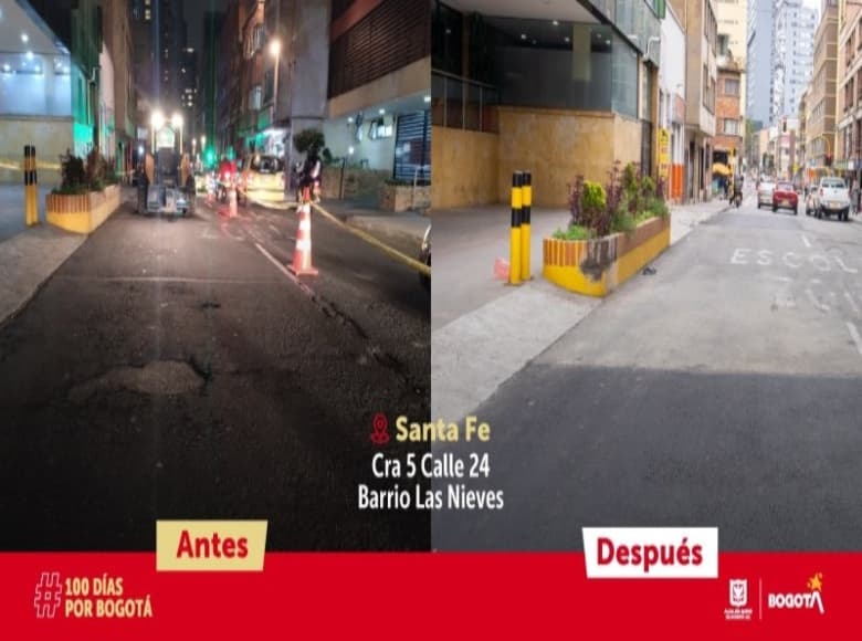  Las jornadas diurnas y nocturnas son indispensables para agilizar los avances y los resultados en las calles, como se evidencia en este punto de la localidad de Santa Fe, del barrio Las Nieves #ElCentroVive. 