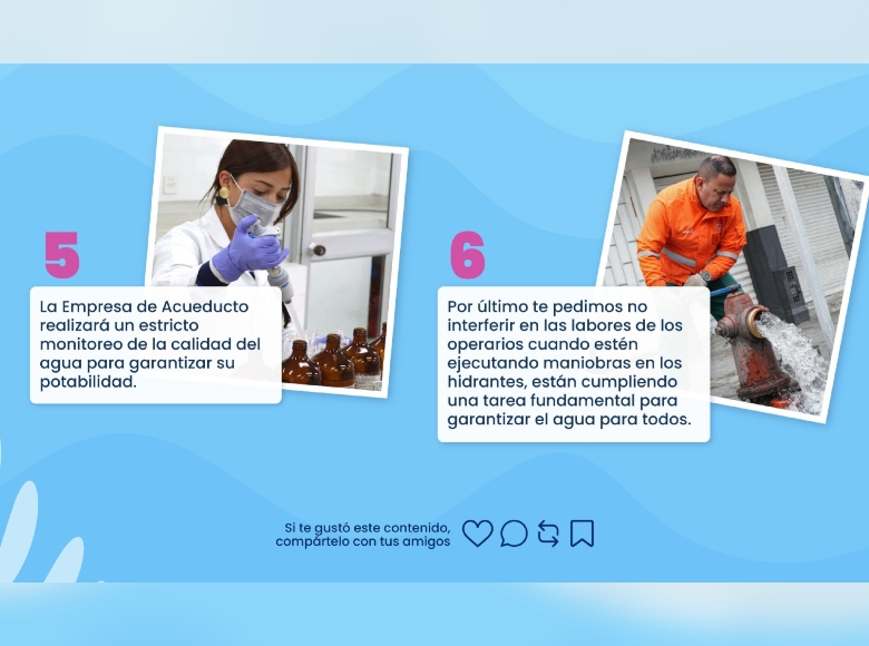 Para controlar de forma preventiva o correctiva la presencia de coloración la EAAB - ESP dispondrá de su capacidad operativa para adelantar lavados por hidrantes las zonas que lo requieran. 