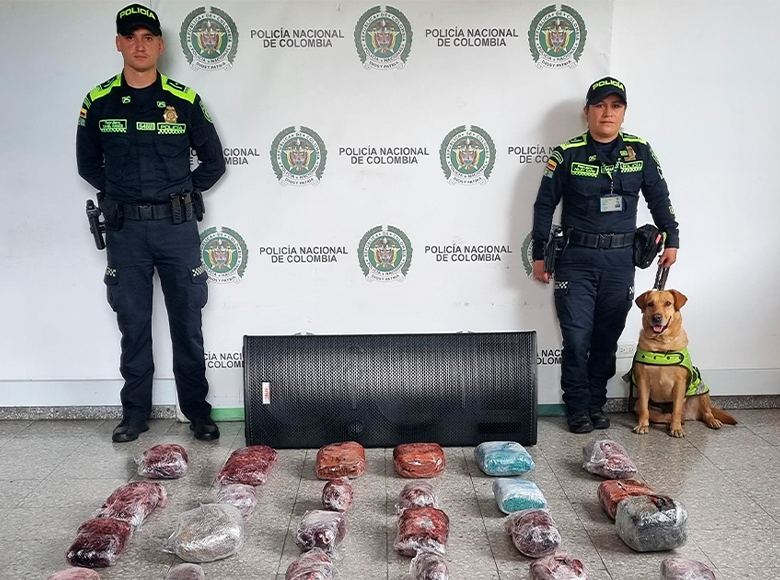 Policía incautó 22 kilos de estupefacientes ocultos en una cabina de sonido. Este resultado se logró por las labores que se llevan a cabo en las bodegas de carga de envíos nacionales en el Aeropuerto El Dorado.