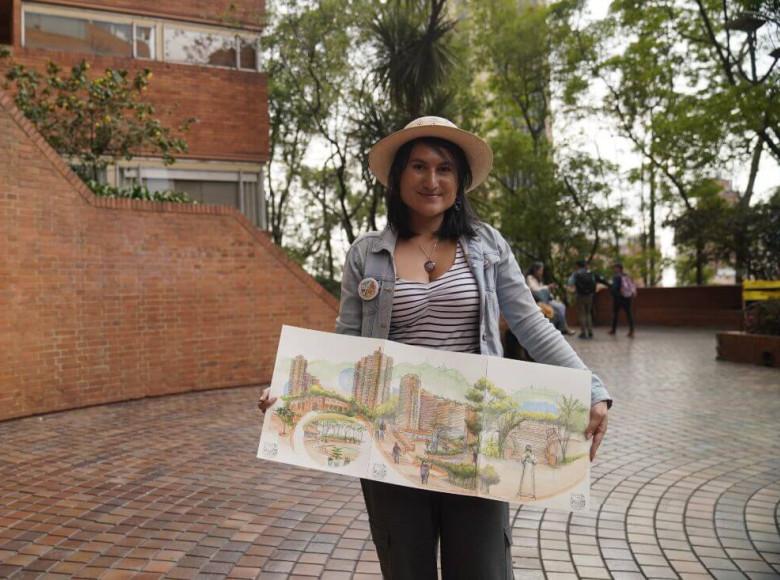 Primer puesto: Mayerly Lorena Cuta Álvarez con el dibujo Derivas bogotanas, presenta una propuesta que logra unir todos los parámetros y objetos y un tríptico que sobresale para hablar de deriva psicogeográfica y lo ondular de la naturaleza.