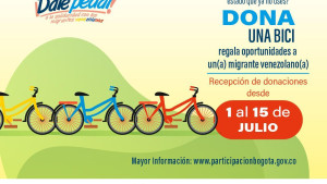 Volante informativo campaña Dona una Bici para migrantes venezolanos en Bogotá 