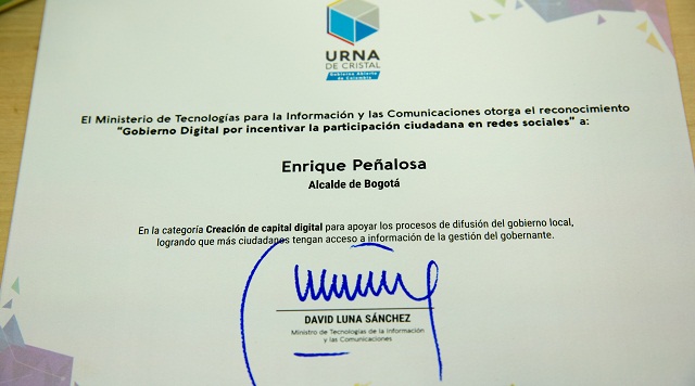 Reconocimiento participación ciudadana redes sociales - Foto: Comunicaciones Alcaldía Bogotá / Andrés Sandoval
